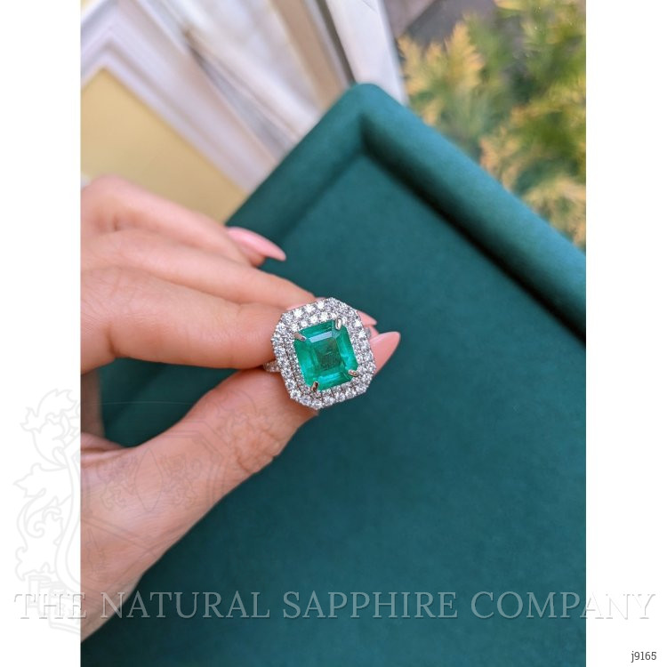 4.25 Ct. Emerald Natural Diamond Pave Ring, 14K White Gold