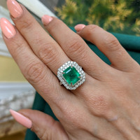 4.25 Ct. Emerald Natural Diamond Pave Ring, 14K White Gold Life Style