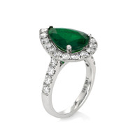 3.03 Ct. Emerald Natural Diamond Pave Ring, 14K White Gold Image