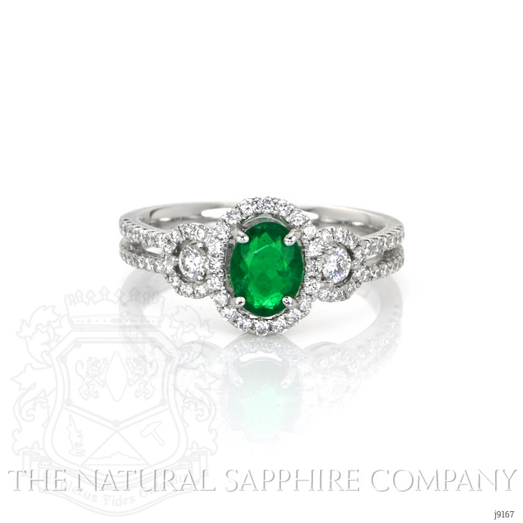 0.59 Ct. Emerald Natural Diamond Ring, 18K White Gold
