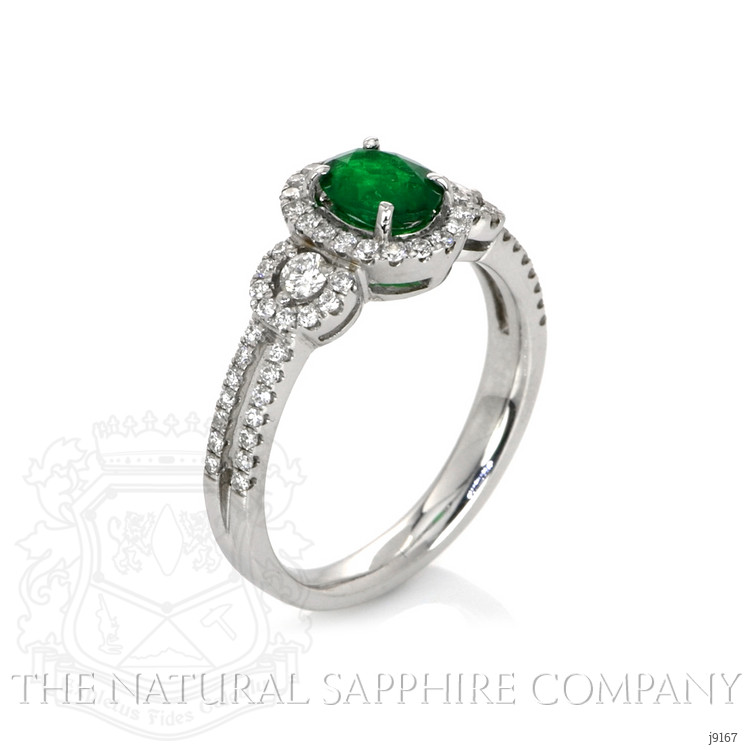 0.59 Ct. Emerald Natural Diamond Ring, 18K White Gold