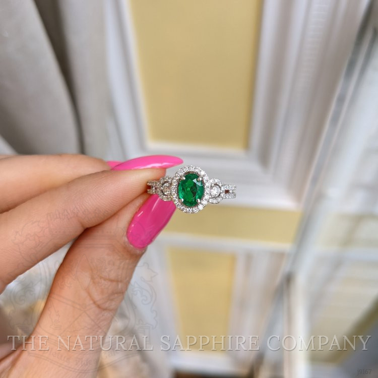 0.59 Ct. Emerald Natural Diamond Ring, 18K White Gold