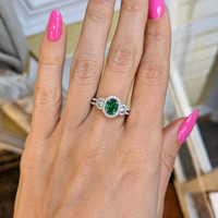 0.59 Ct. Emerald Natural Diamond Ring, 18K White Gold Life Style