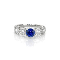 0.67 Ct. Blue Sapphire and Natural Diamond Antique Style Ring, 18K White Gold Video