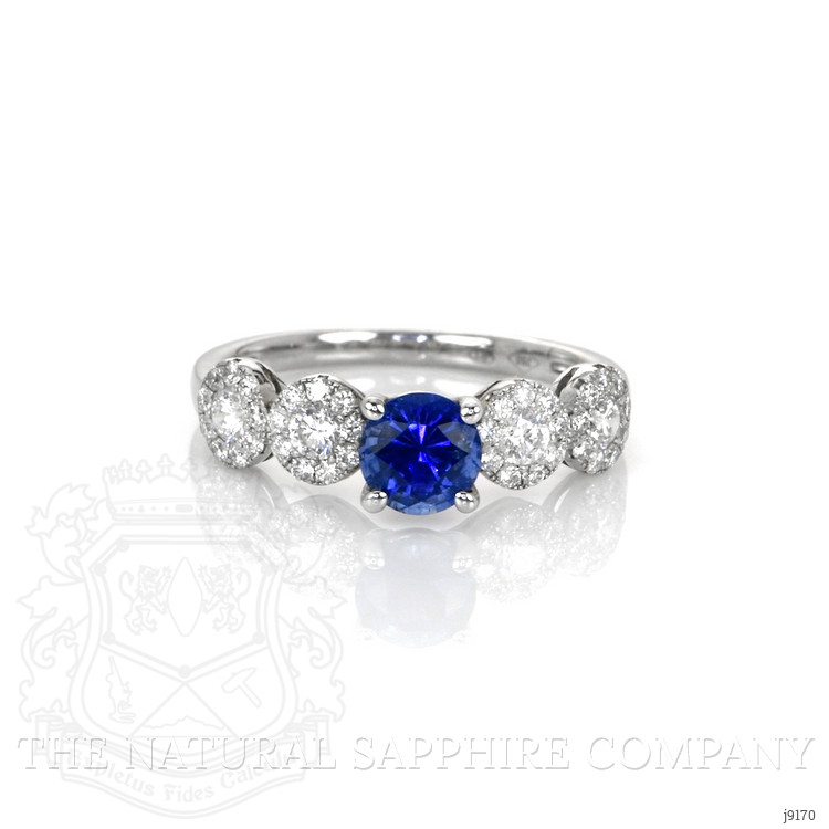 0.67 Ct. Blue Sapphire and Natural Diamond Antique Style Ring, 18K White Gold