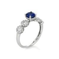 0.67 Ct. Blue Sapphire and Natural Diamond Antique Style Ring, 18K White Gold Image