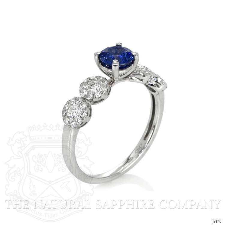 0.67 Ct. Blue Sapphire and Natural Diamond Antique Style Ring, 18K White Gold