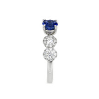 0.67 Ct. Blue Sapphire and Natural Diamond Antique Style Ring, 18K White Gold Image