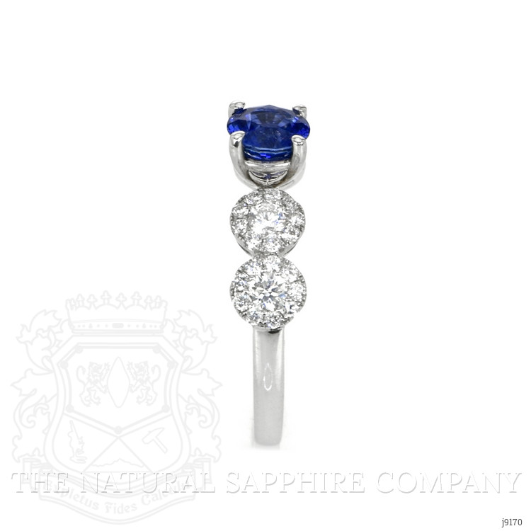 0.67 Ct. Blue Sapphire and Natural Diamond Antique Style Ring, 18K White Gold