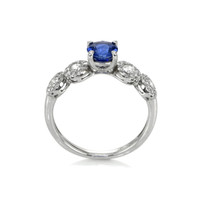 0.67 Ct. Blue Sapphire and Natural Diamond Antique Style Ring, 18K White Gold Image
