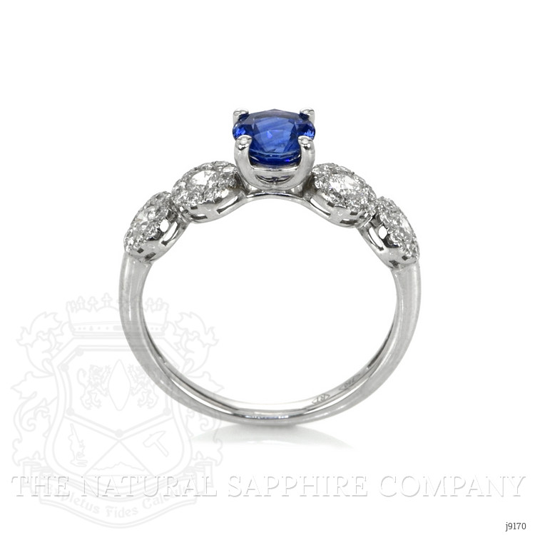 0.67 Ct. Blue Sapphire and Natural Diamond Antique Style Ring, 18K White Gold