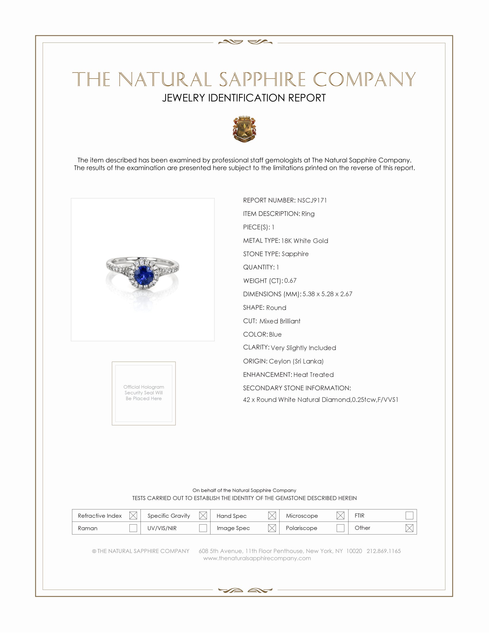 0.67 Ct. Blue Sapphire and Natural Diamond Pave Ring, 18K White Gold