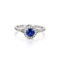 0.67 Ct. Blue Sapphire and Natural Diamond Pave Ring, 18K White Gold Video