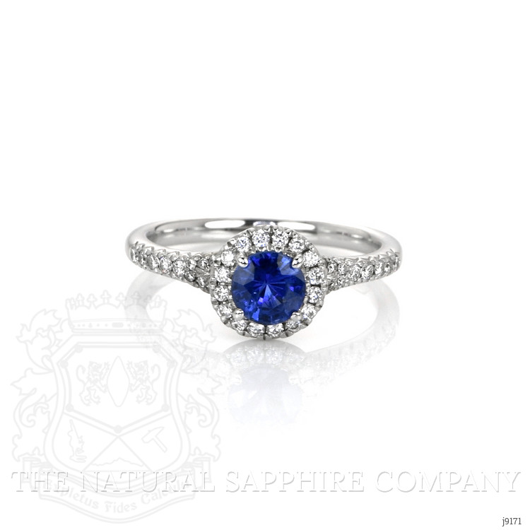 0.67 Ct. Blue Sapphire and Natural Diamond Pave Ring, 18K White Gold