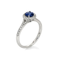 0.67 Ct. Blue Sapphire and Natural Diamond Pave Ring, 18K White Gold Image