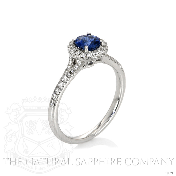 0.67 Ct. Blue Sapphire and Natural Diamond Pave Ring, 18K White Gold