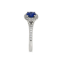 0.67 Ct. Blue Sapphire and Natural Diamond Pave Ring, 18K White Gold Image