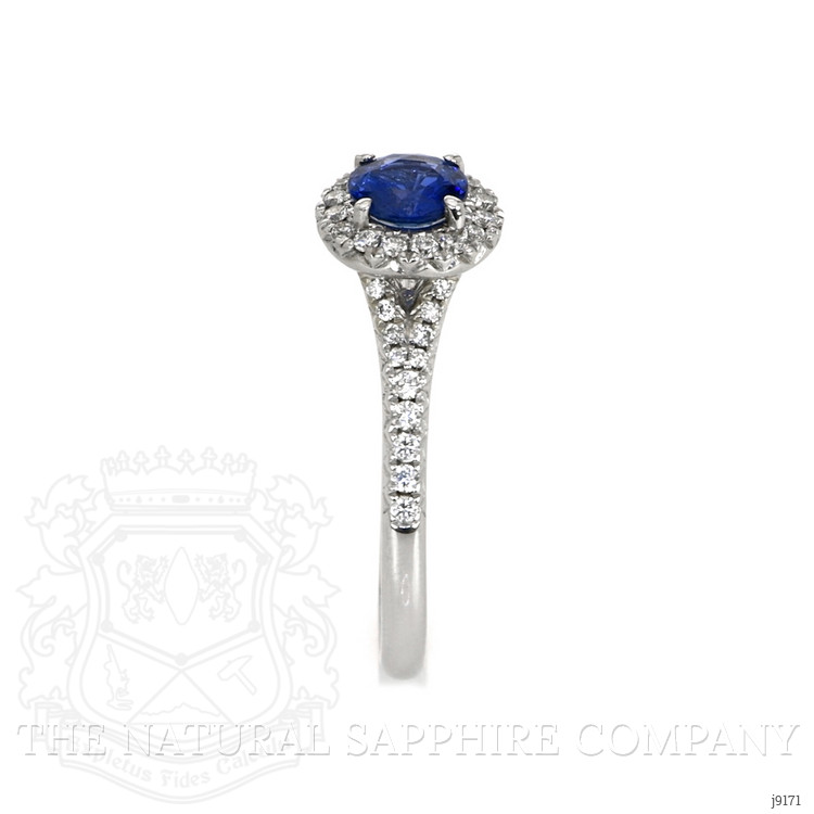 0.67 Ct. Blue Sapphire and Natural Diamond Pave Ring, 18K White Gold