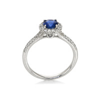 0.67 Ct. Blue Sapphire and Natural Diamond Pave Ring, 18K White Gold Image