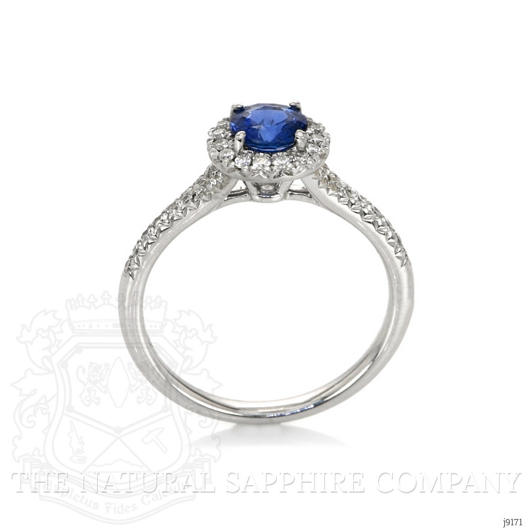 0.67 Ct. Blue Sapphire and Natural Diamond Pave Ring, 18K White Gold