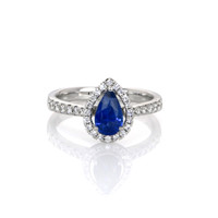 0.83 Ct. Blue Sapphire and Natural Diamond Pave Ring, 18K White Gold Video