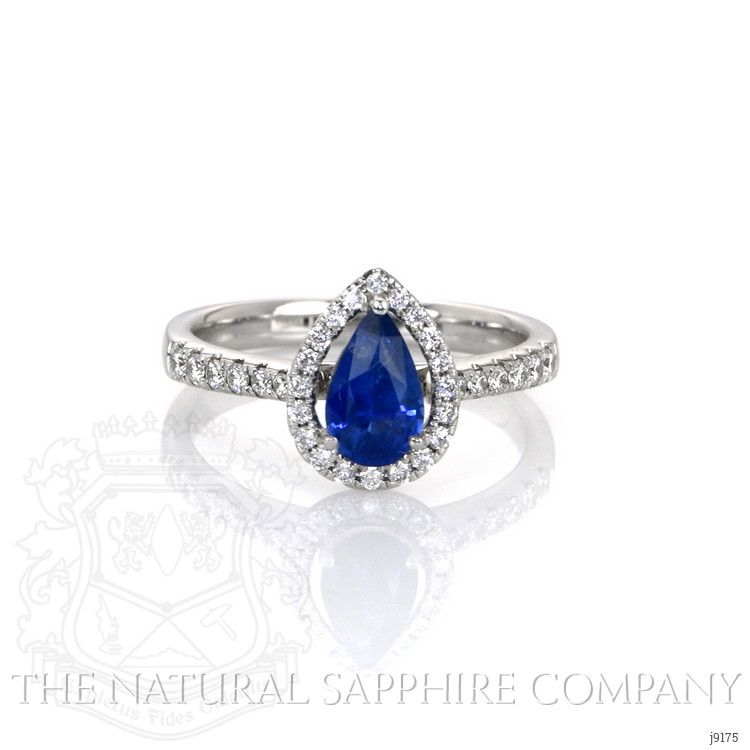 0.83 Ct. Blue Sapphire and Natural Diamond Pave Ring, 18K White Gold