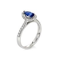 0.83 Ct. Blue Sapphire and Natural Diamond Pave Ring, 18K White Gold Image
