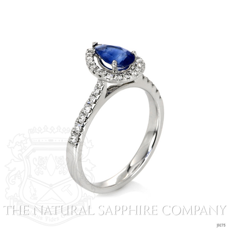 0.83 Ct. Blue Sapphire and Natural Diamond Pave Ring, 18K White Gold