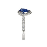 0.83 Ct. Blue Sapphire and Natural Diamond Pave Ring, 18K White Gold Image