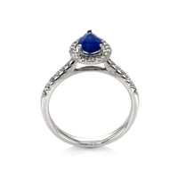0.83 Ct. Blue Sapphire and Natural Diamond Pave Ring, 18K White Gold Image