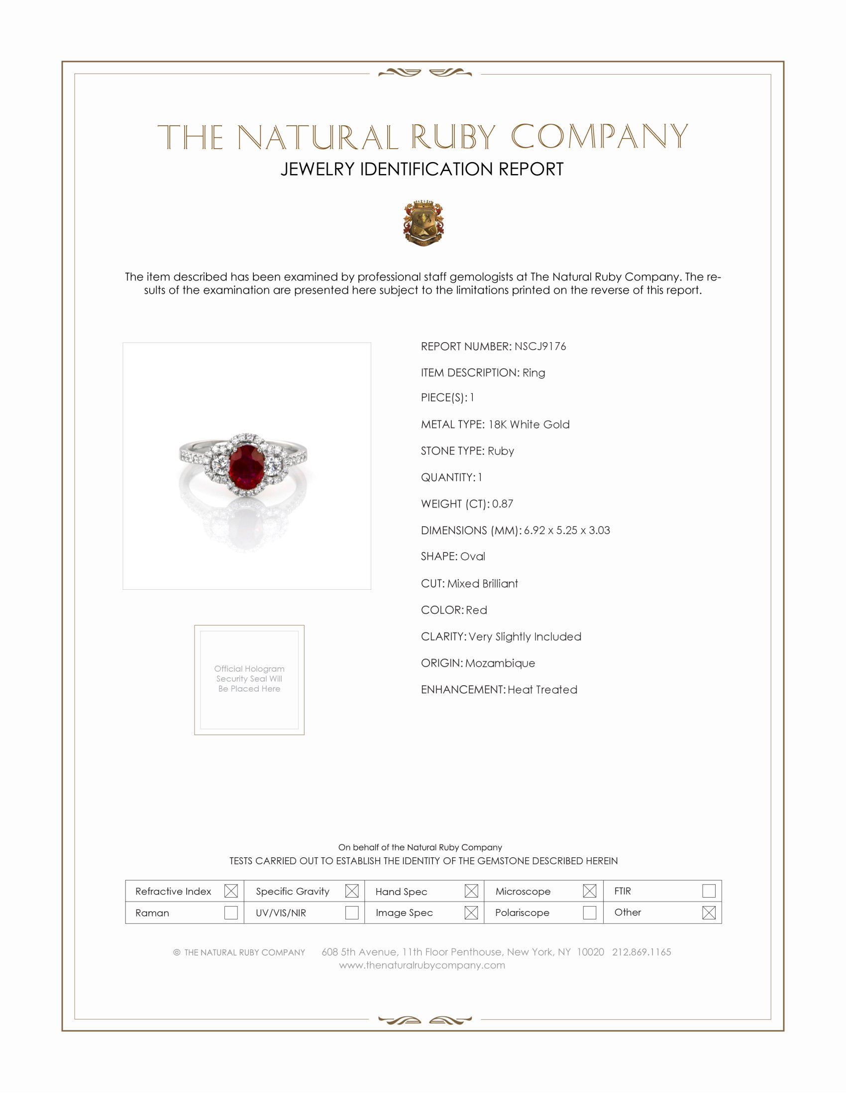0.87 Ct. Ruby and Natural Diamond Halo Ring, 18K White Gold