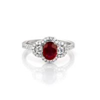 0.87 Ct. Ruby Natural Diamond Halo Ring, 18K White Gold Video