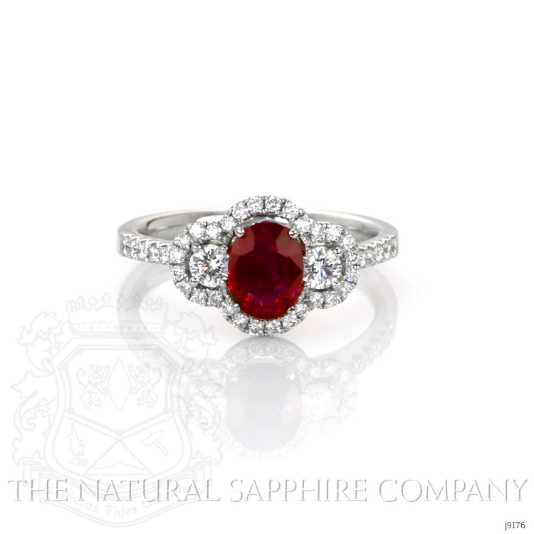 0.87 Ct. Ruby Natural Diamond Halo Ring, 18K White Gold