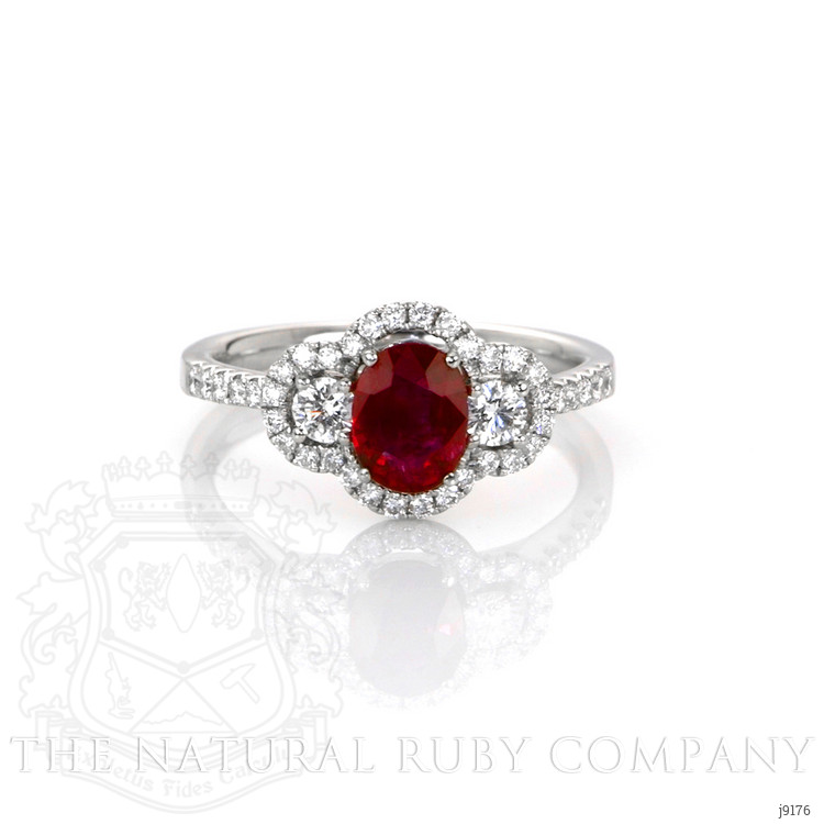 0.87 Ct. Ruby Natural Diamond Halo Ring, 18K White Gold