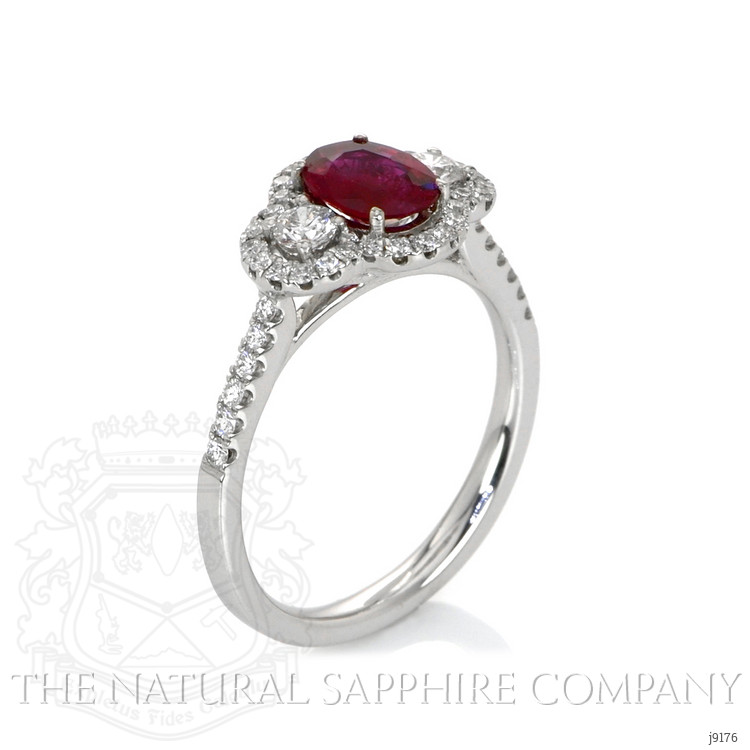 0.87 Ct. Ruby Natural Diamond Halo Ring, 18K White Gold