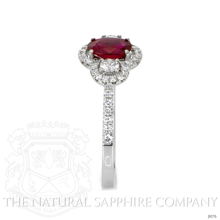 0.87 Ct. Ruby Natural Diamond Halo Ring, 18K White Gold