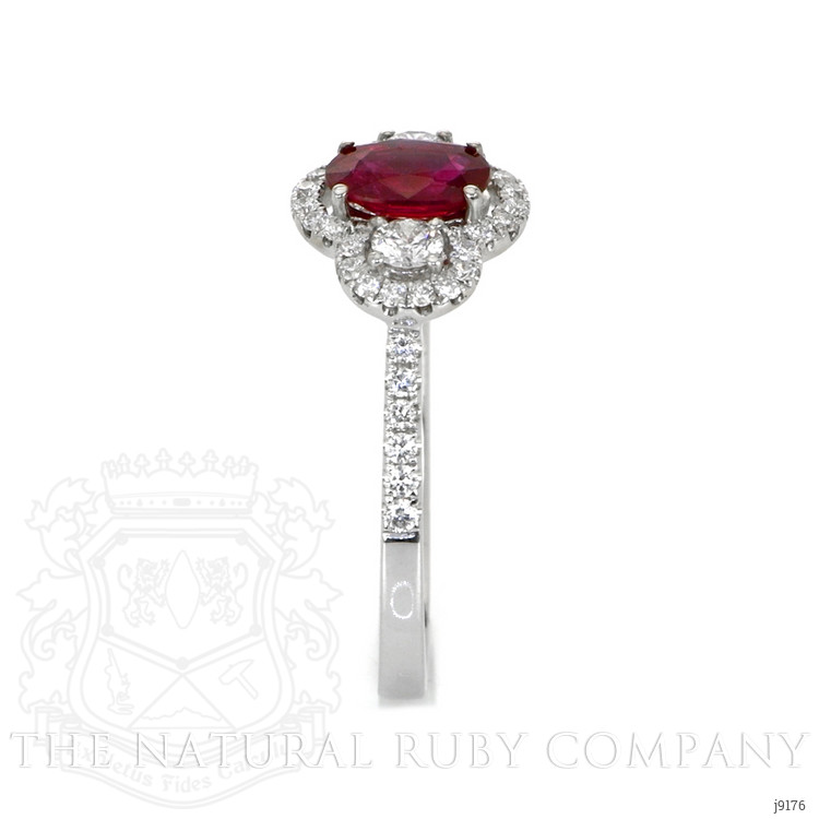 0.87 Ct. Ruby Natural Diamond Halo Ring, 18K White Gold