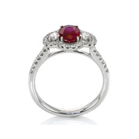 0.87 Ct. Ruby Natural Diamond Halo Ring, 18K White Gold Image