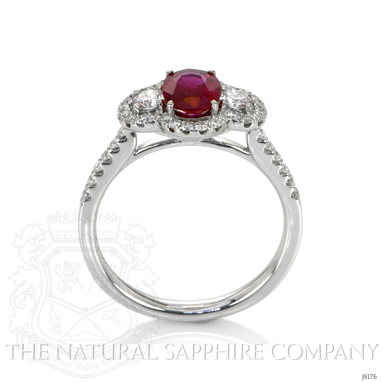 0.87 Ct. Ruby Natural Diamond Halo Ring, 18K White Gold