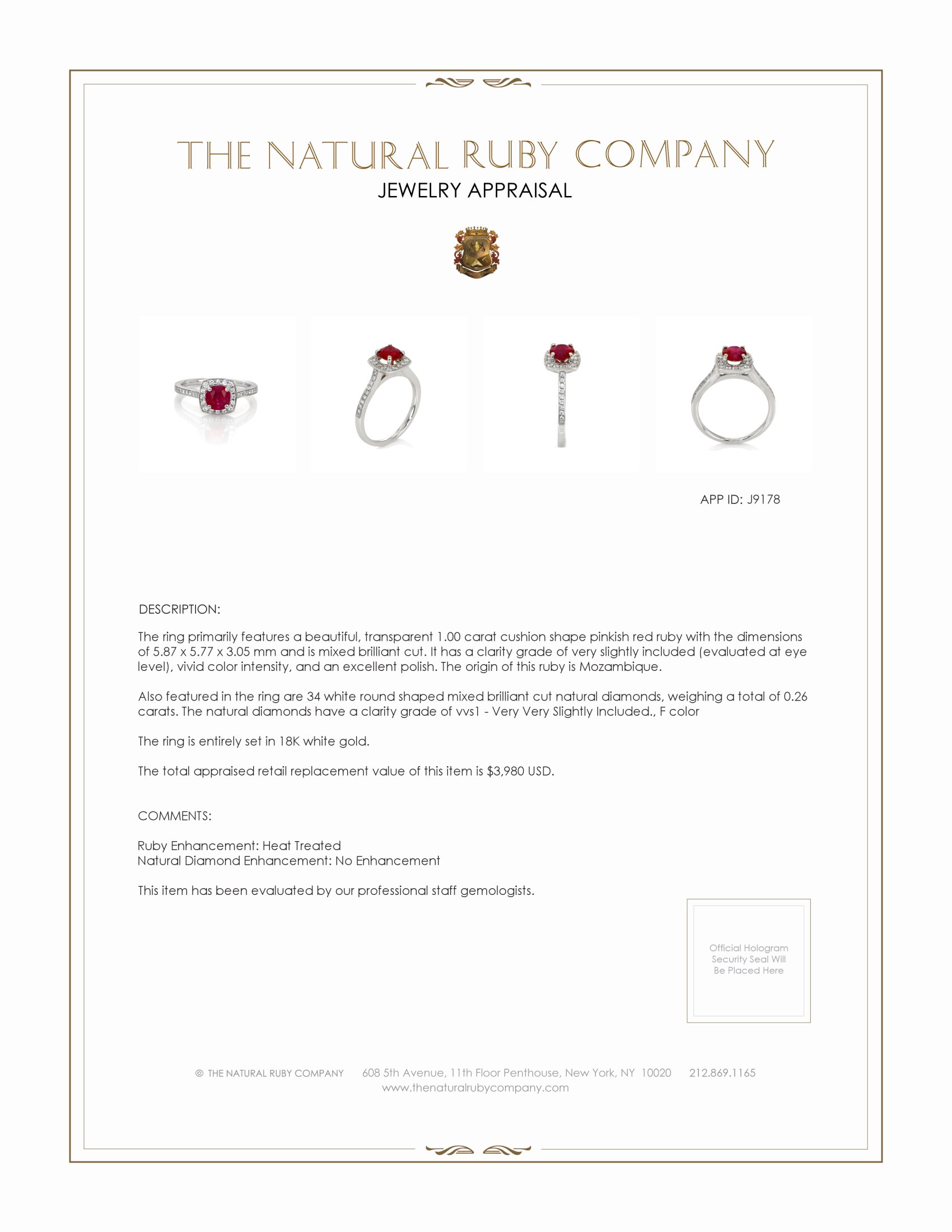 1.00 Ct. Pinkish Red Ruby and Natural Diamond Pave Ring, 18K White Gold