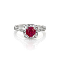 1.00 Ct. Pinkish Red Ruby and Natural Diamond Pave Ring, 18K White Gold Video