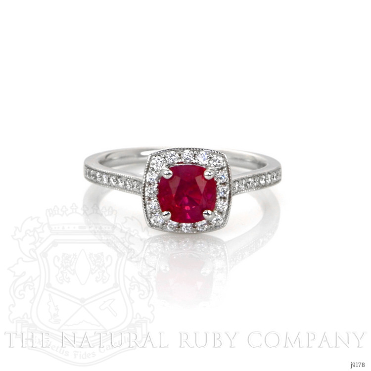 1.00 Ct. Pinkish Red Ruby and Natural Diamond Pave Ring, 18K White Gold
