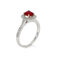 1.00 Ct. Pinkish Red Ruby and Natural Diamond Pave Ring, 18K White Gold Image