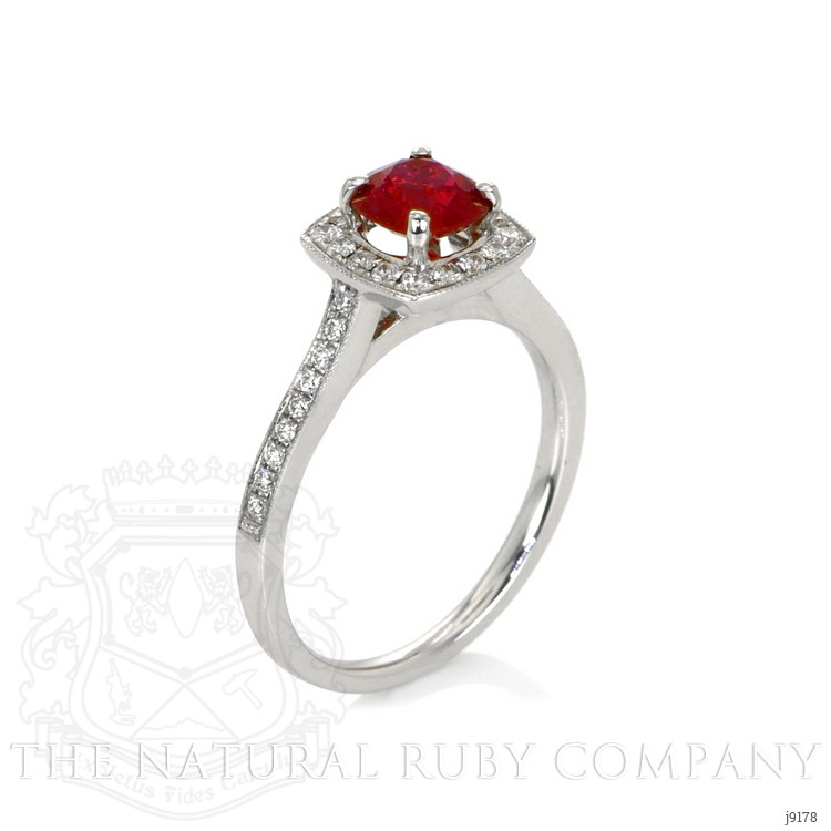 1.00 Ct. Pinkish Red Ruby and Natural Diamond Pave Ring, 18K White Gold