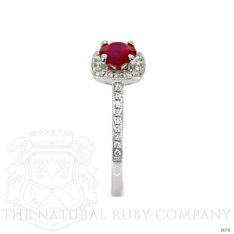 1.00 Ct. Pinkish Red Ruby and Natural Diamond Pave Ring, 18K White Gold