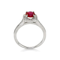 1.00 Ct. Pinkish Red Ruby and Natural Diamond Pave Ring, 18K White Gold Image