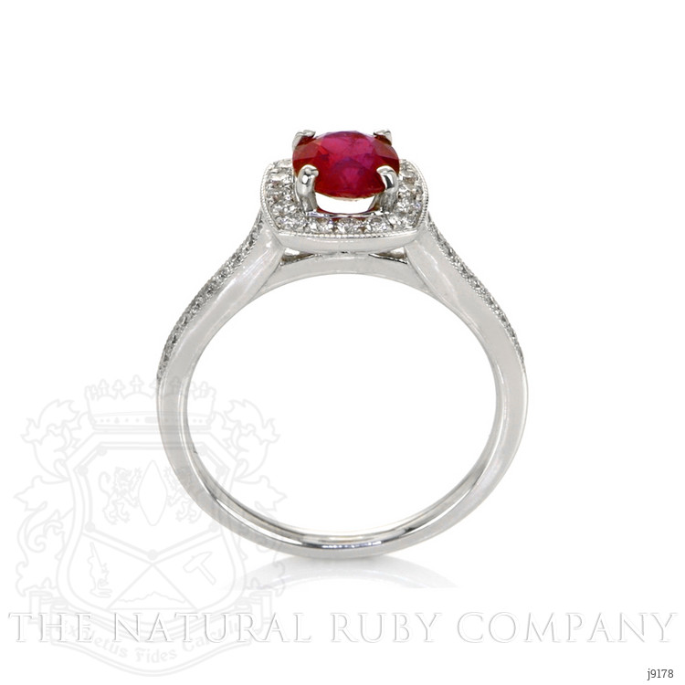 1.00 Ct. Pinkish Red Ruby and Natural Diamond Pave Ring, 18K White Gold