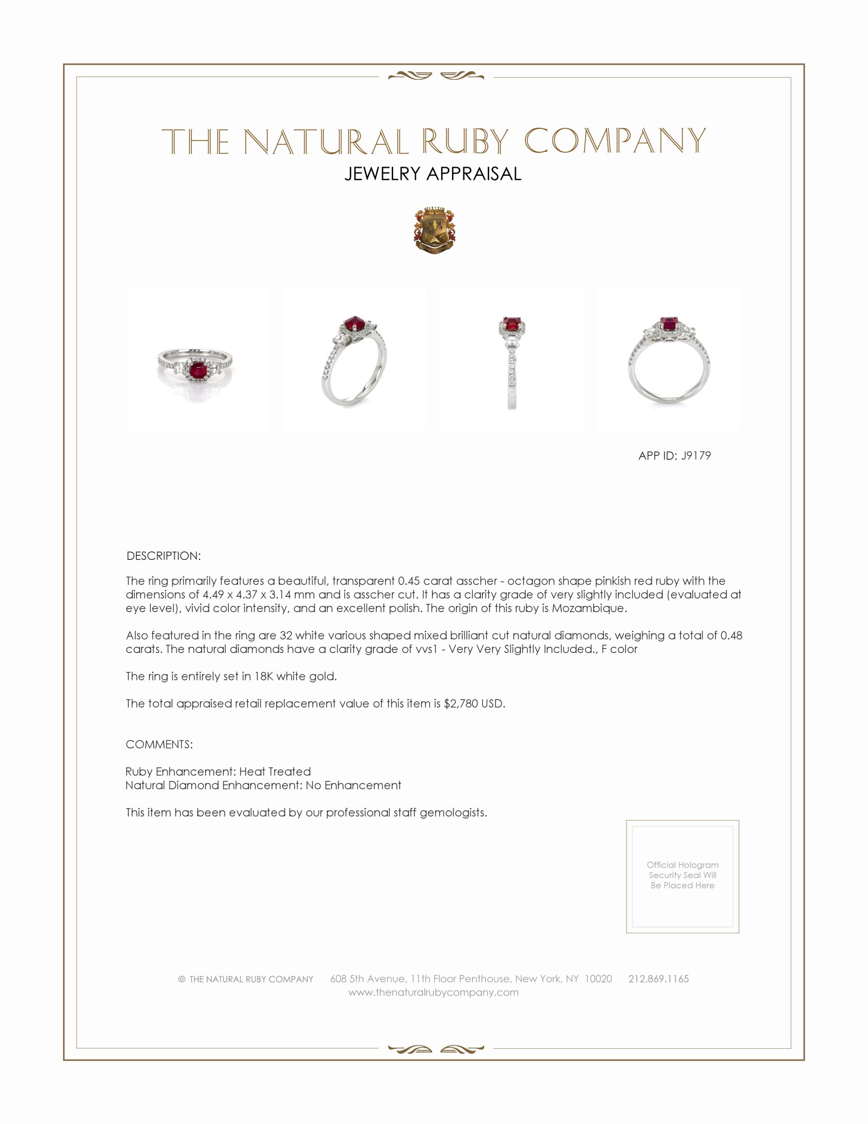 0.45 Ct. Pinkish Red Ruby and Natural Diamond Pave Ring, 18K White Gold