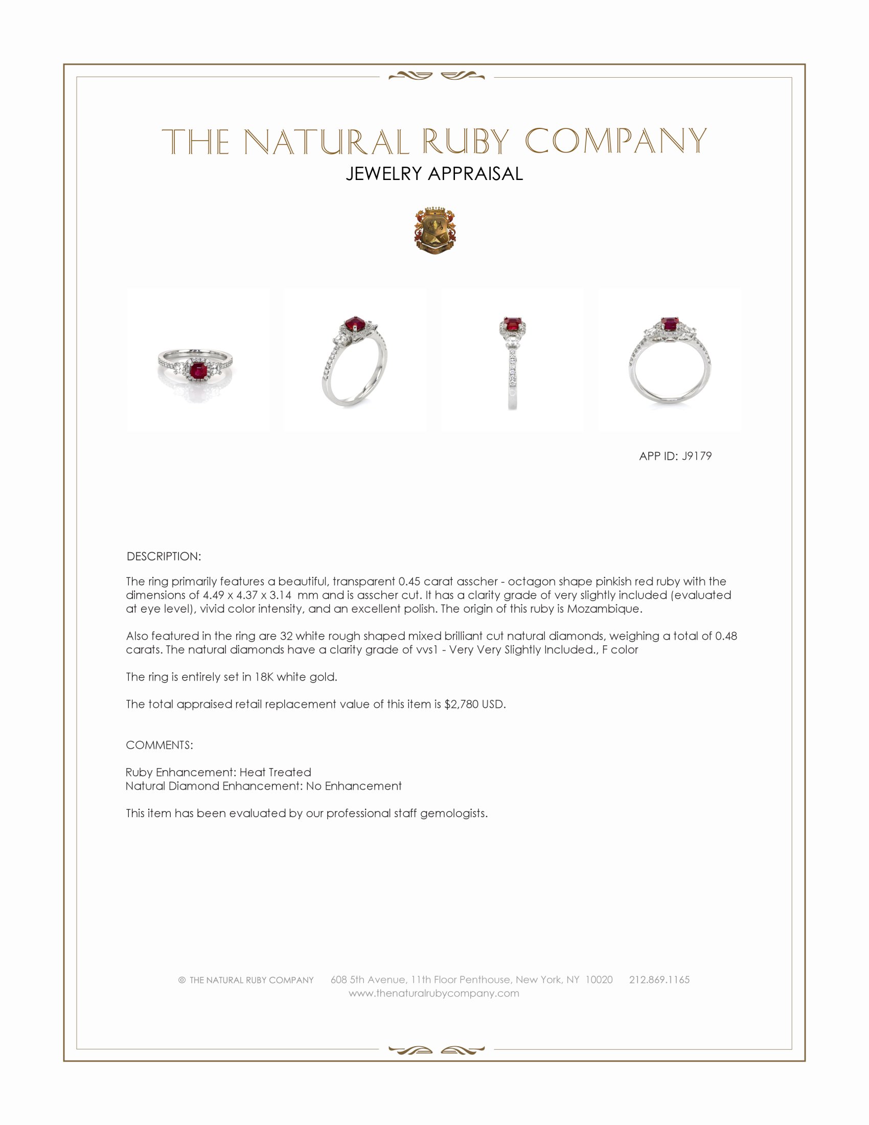 0.45 Ct. Pinkish Red Ruby and Natural Diamond Pave Ring, 18K White Gold