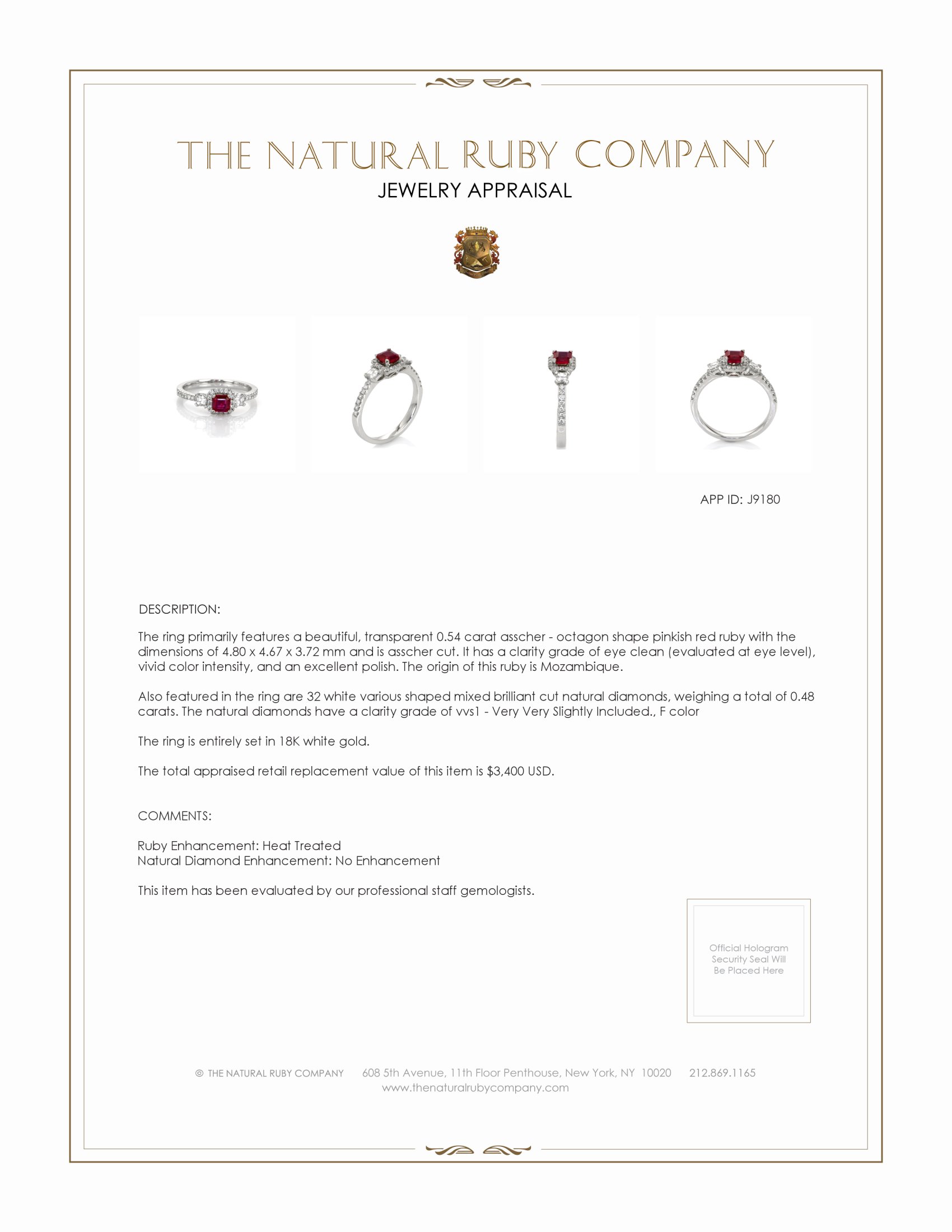 0.54 Ct. Pinkish Red Ruby and Natural Diamond Pave Ring, 18K White Gold